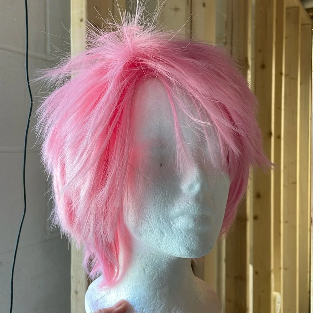 NWT cosplay pink wig short spiky ONE PIECE anime character FIRM Sakura Naruto OS